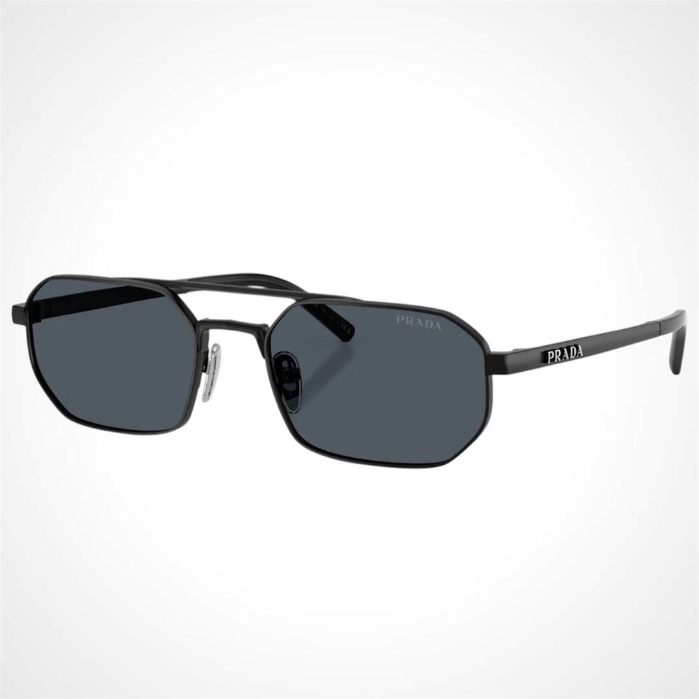 New PRADA Sunglasses Black Metal Mens Grey Lens Square Pilot 55-19-140mm